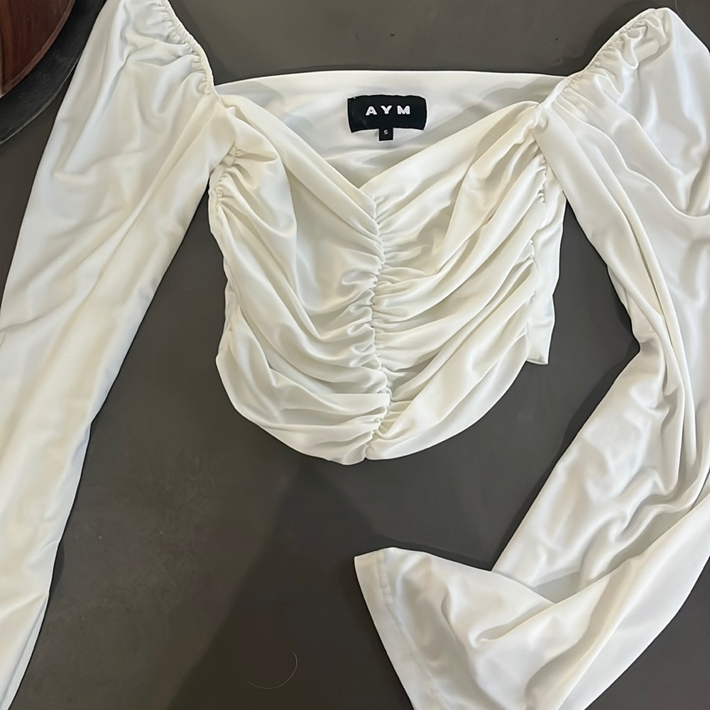 AYM white puff sleeve off shoulder ruched blouse long sleeve small